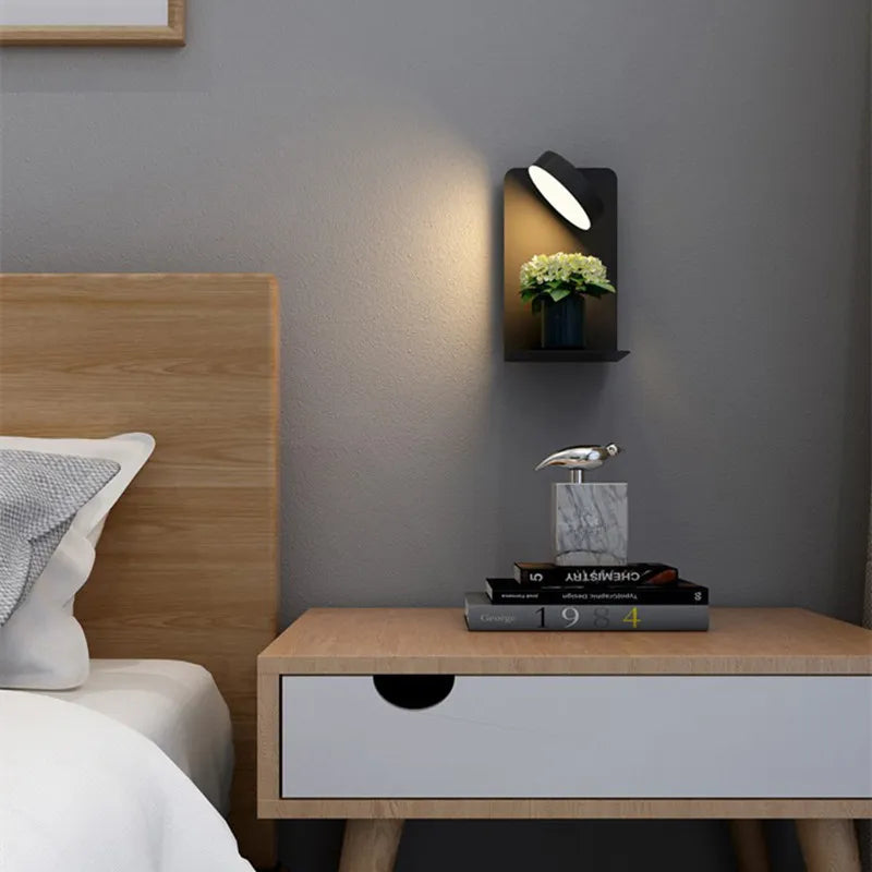 Modern Wall Sconce LED Bedside Lamp With USB Charging Shelf - Detailed view
