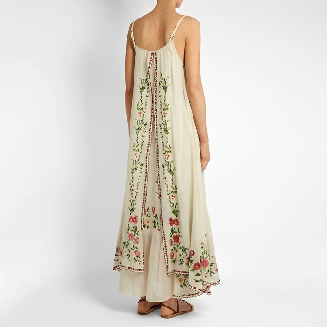 Floral Maxi Dress Vintage Embroidered Cotton Design - Detailed view