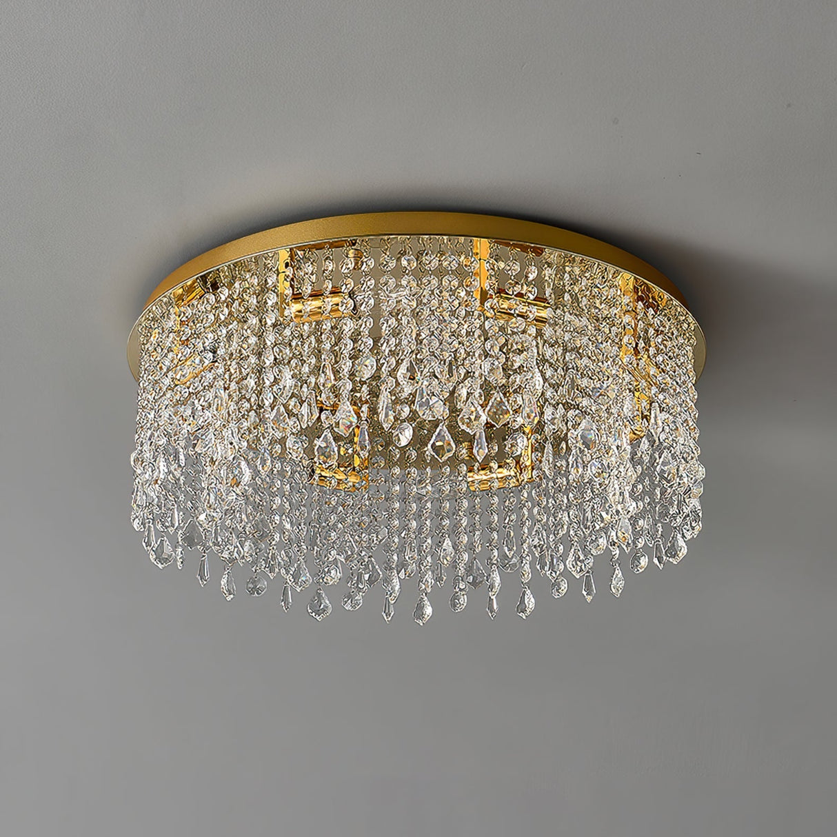Crystal Ceiling Light Gold Frame With Cascading Crystals - Product example