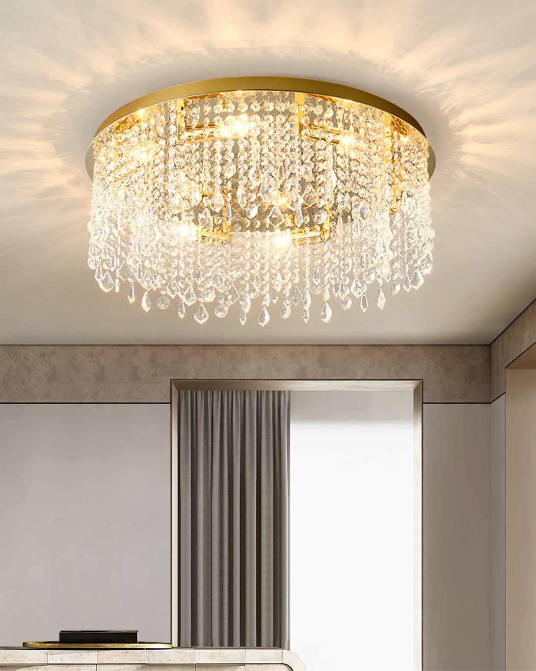 Crystal Ceiling Light Gold Frame With Cascading Crystals - Product detail 9