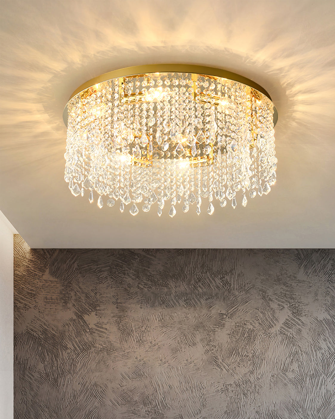 Crystal Ceiling Light Gold Frame With Cascading Crystals - Product detail 8