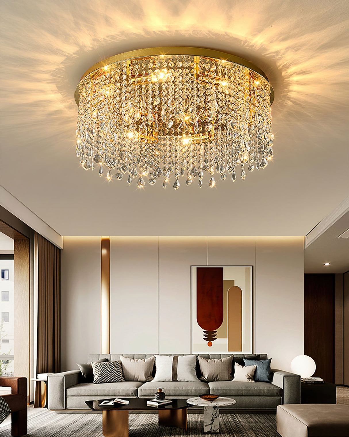 Crystal Ceiling Light Gold Frame With Cascading Crystals - Product detail 11