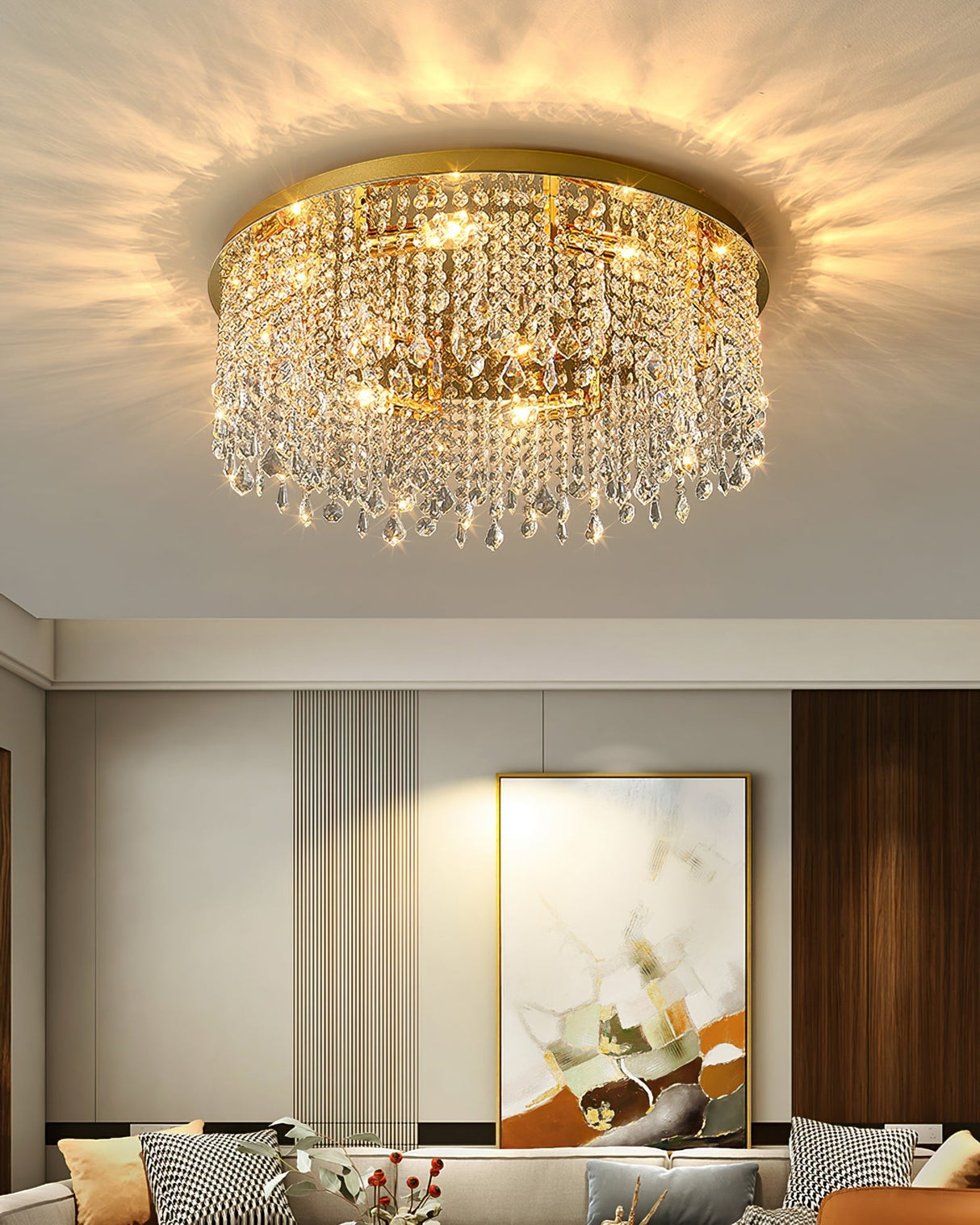 Crystal Ceiling Light Gold Frame With Cascading Crystals - Product detail 14