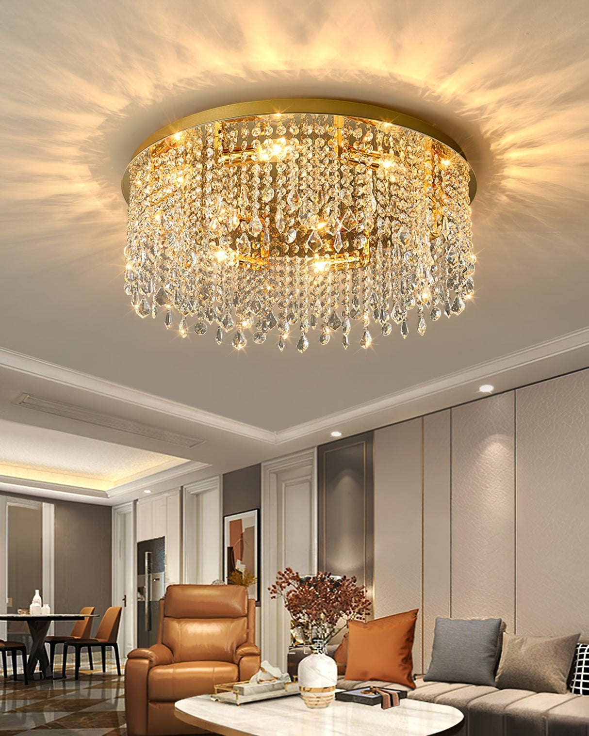 Crystal Ceiling Light Gold Frame With Cascading Crystals - Product detail 15