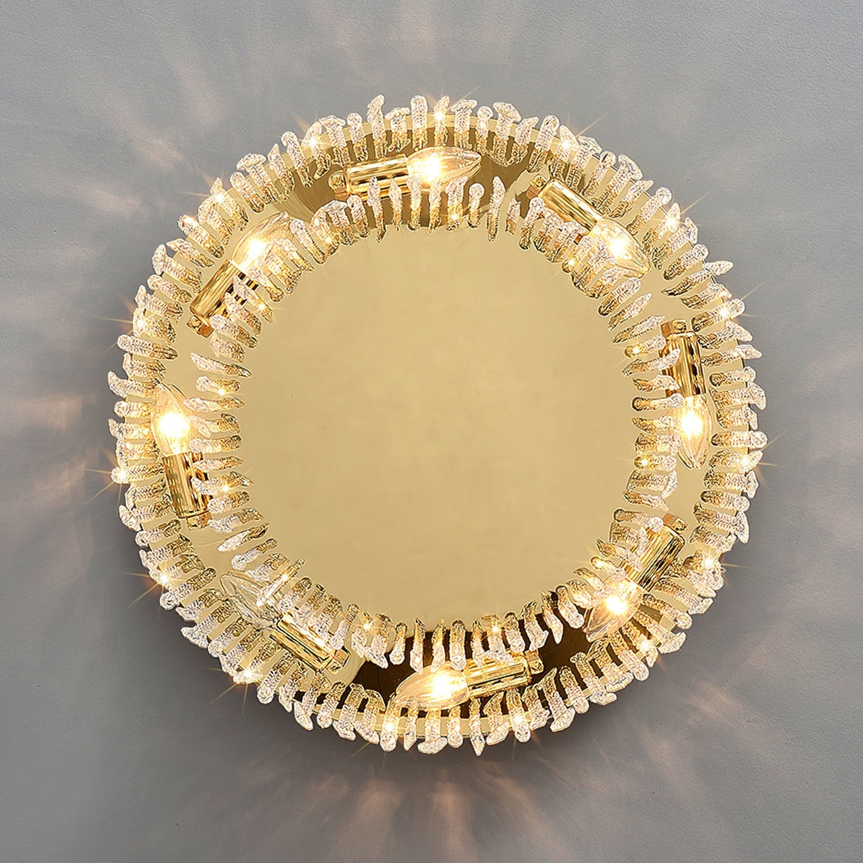 Crystal Ceiling Light Gold Frame With Cascading Crystals - Detailed view