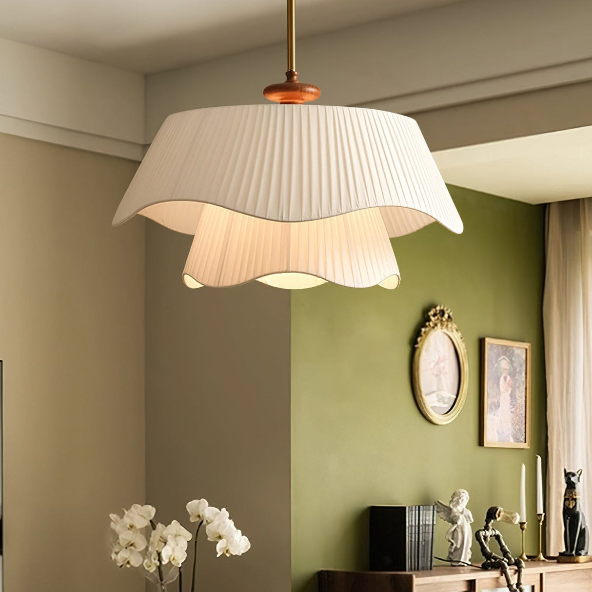 Modern Pendant Light Pleated Fabric Double-Layer Shade - Product example