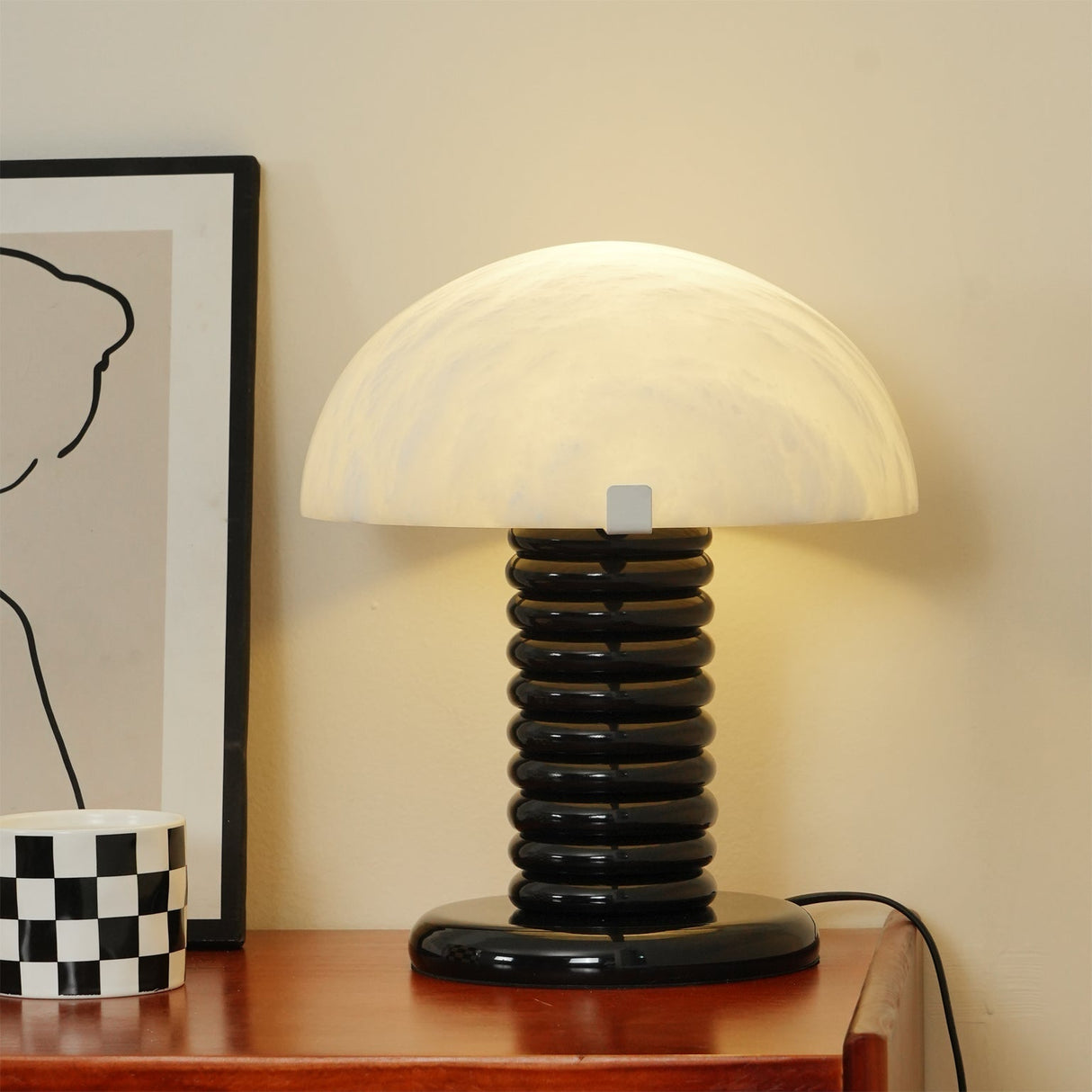 Modern Alabaster Table Lamp Black Ribbed Base Design - Product detail 15