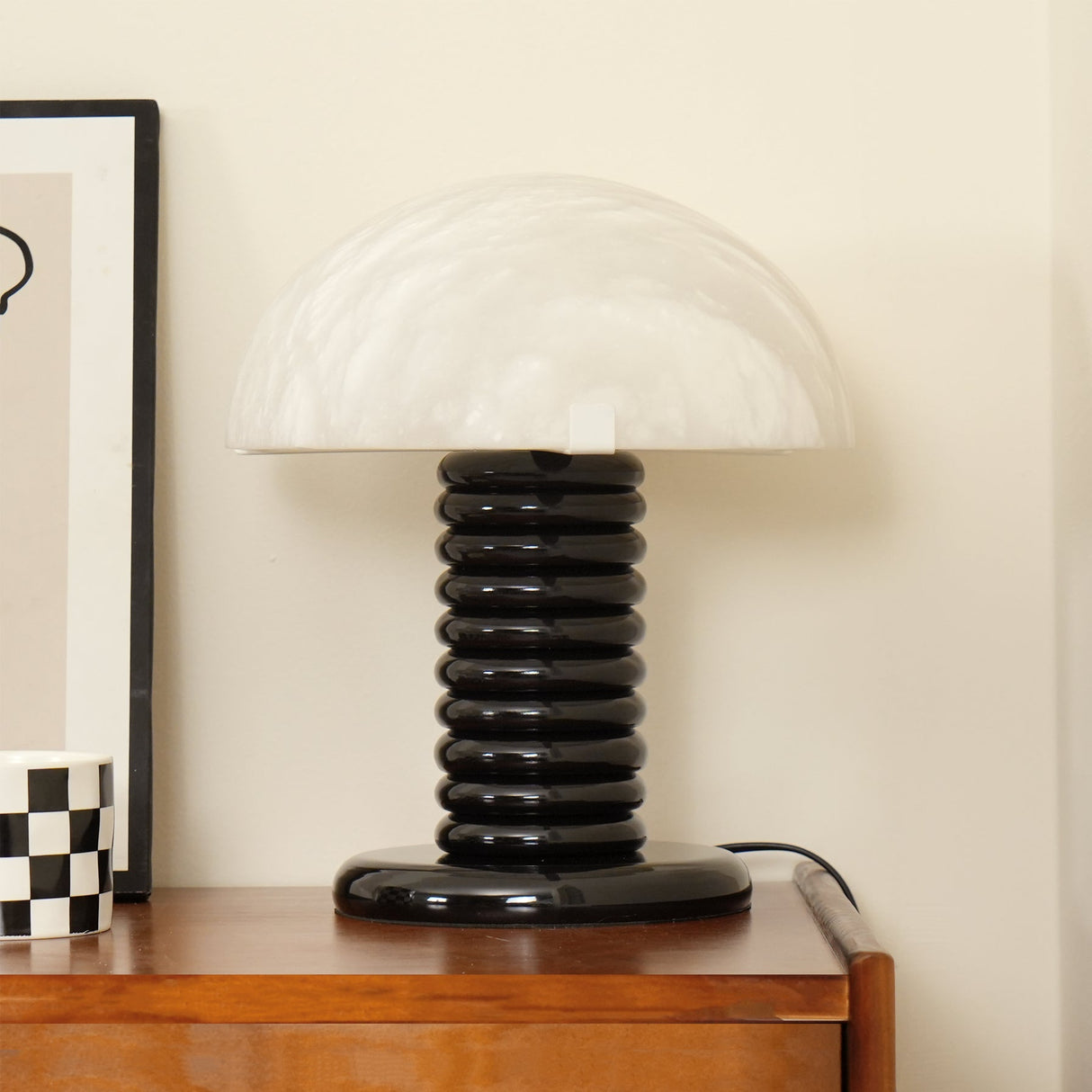 Modern Alabaster Table Lamp Black Ribbed Base Design - Product example