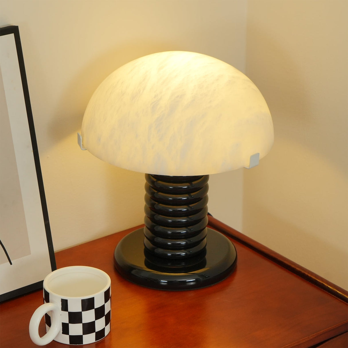 Modern Alabaster Table Lamp Black Ribbed Base Design - Product detail 12