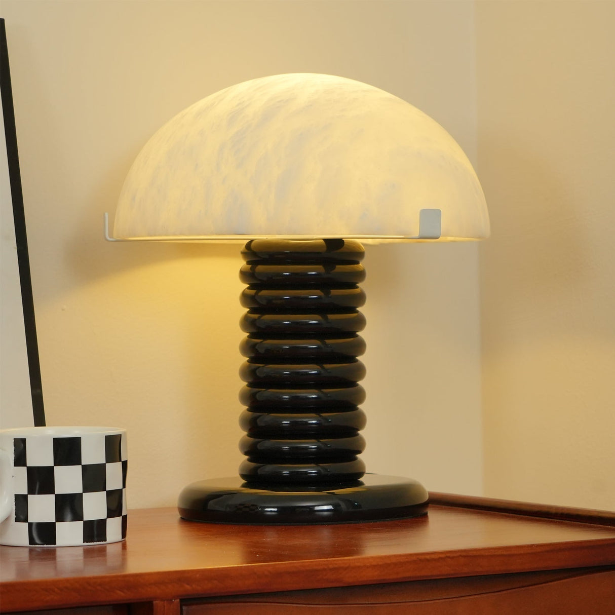 Modern Alabaster Table Lamp Black Ribbed Base Design - Product detail 9