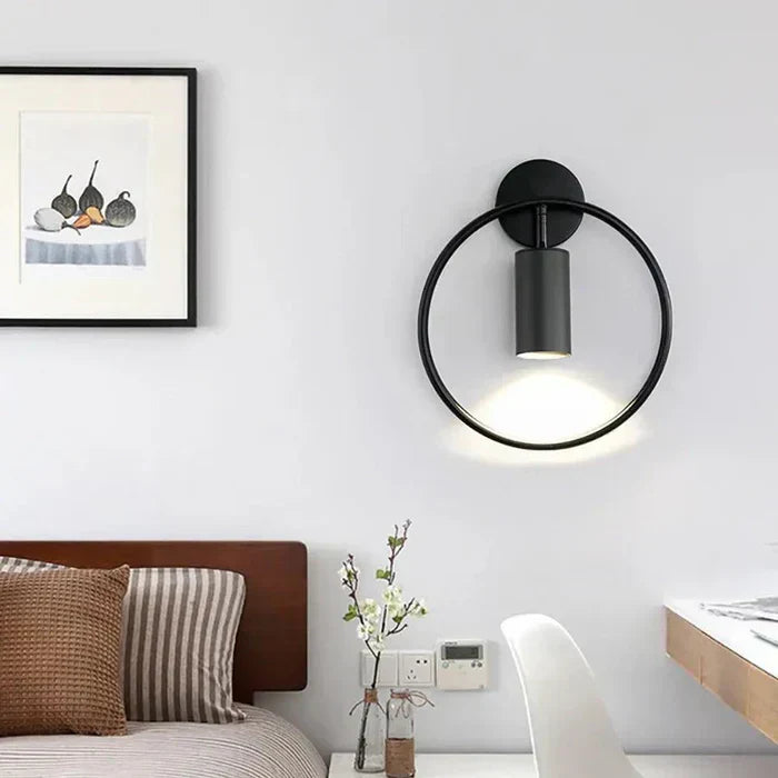 Modern Circle Wall Light Minimalist Black Metal Design - Product showcase