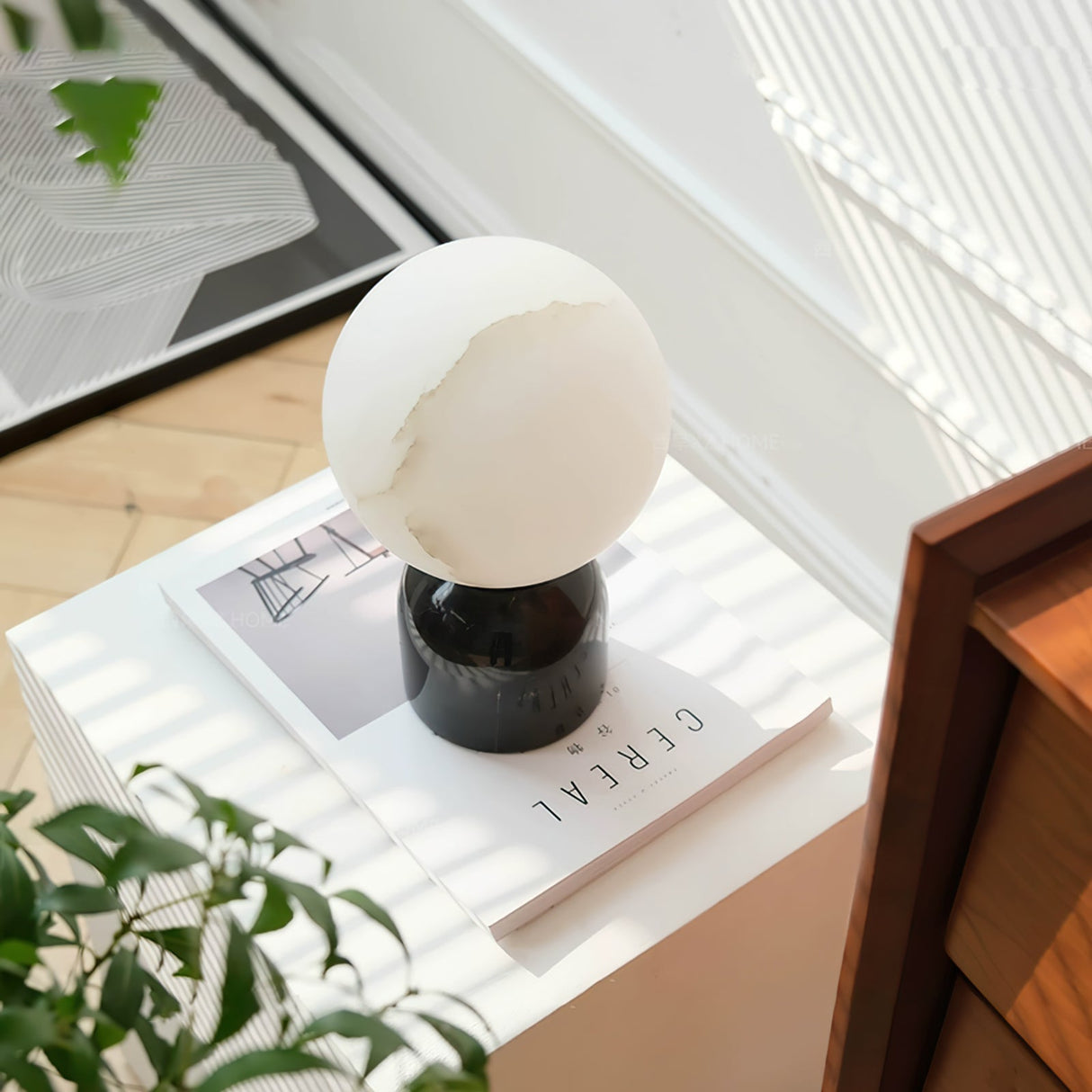 Modern Table Lamp Alabaster Globe Black Marble Base - Product example