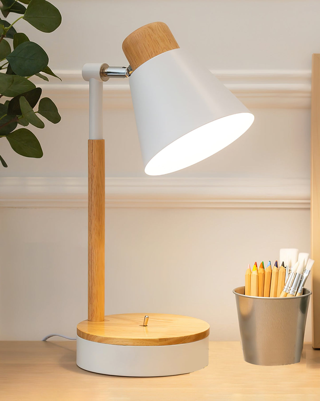 Modern Desk Lamp Wood and Metal Design - Product example