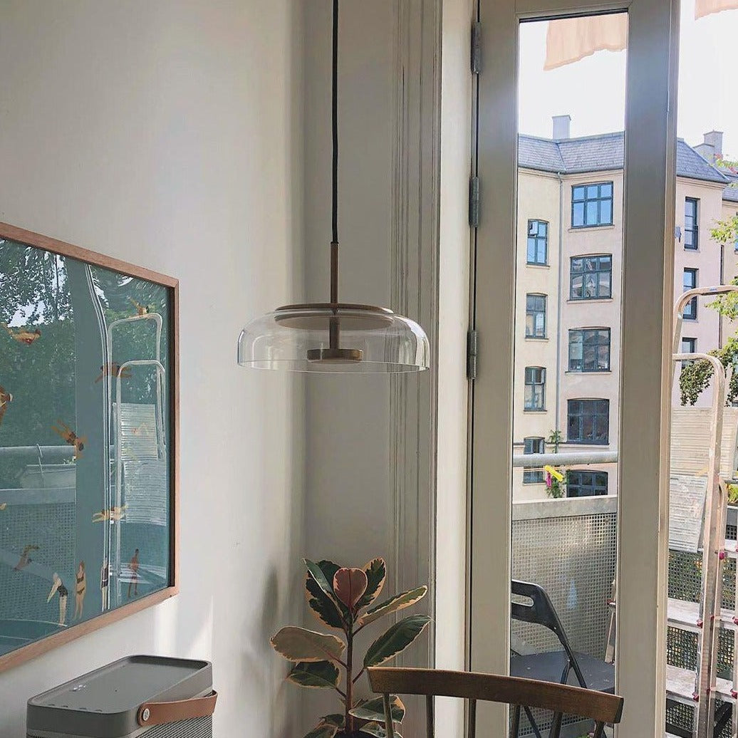 Modern Glass Pendant Light Brass and Frosted Dome Design - Product example