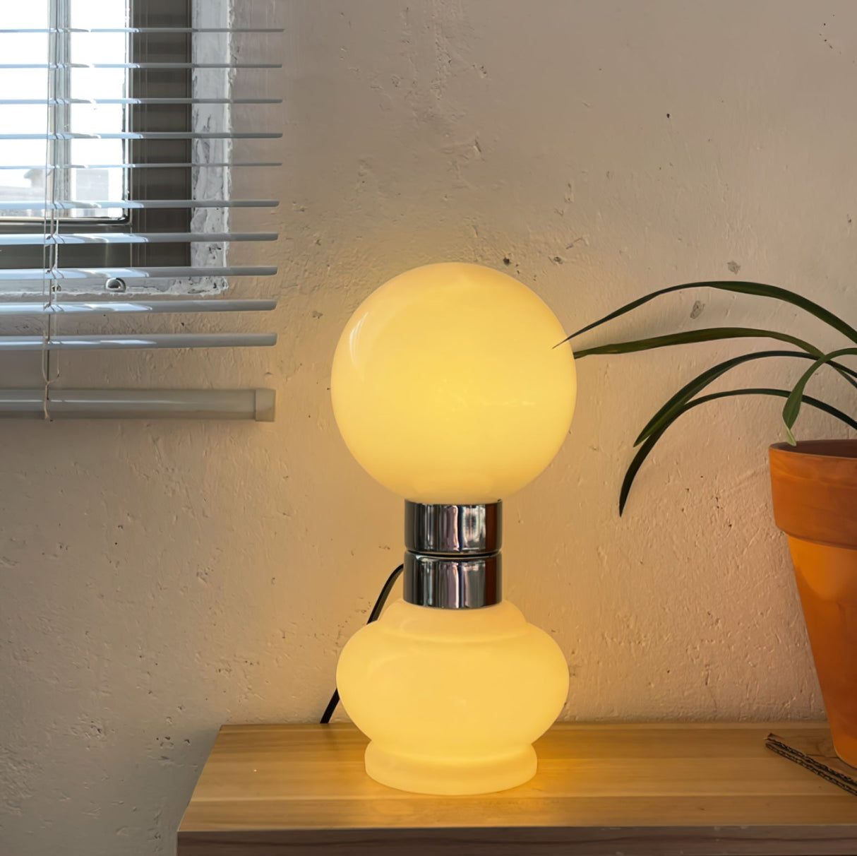 Modern Glass Table Lamp White Globe Chrome Accent - Product detail 10