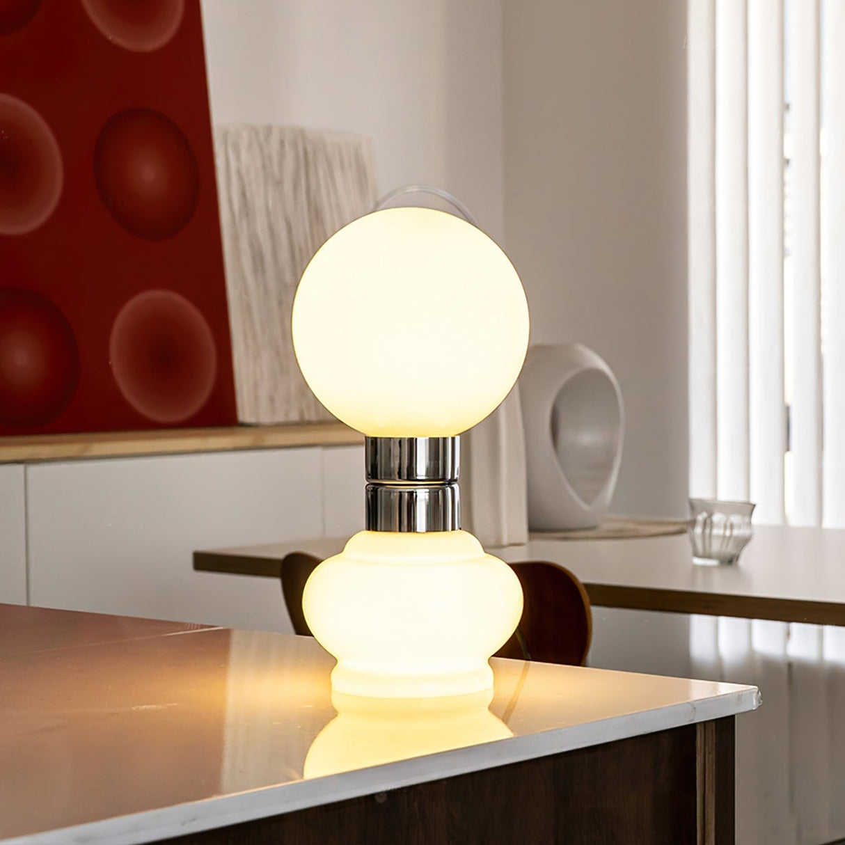 Modern Glass Table Lamp White Globe Chrome Accent - Product detail 7