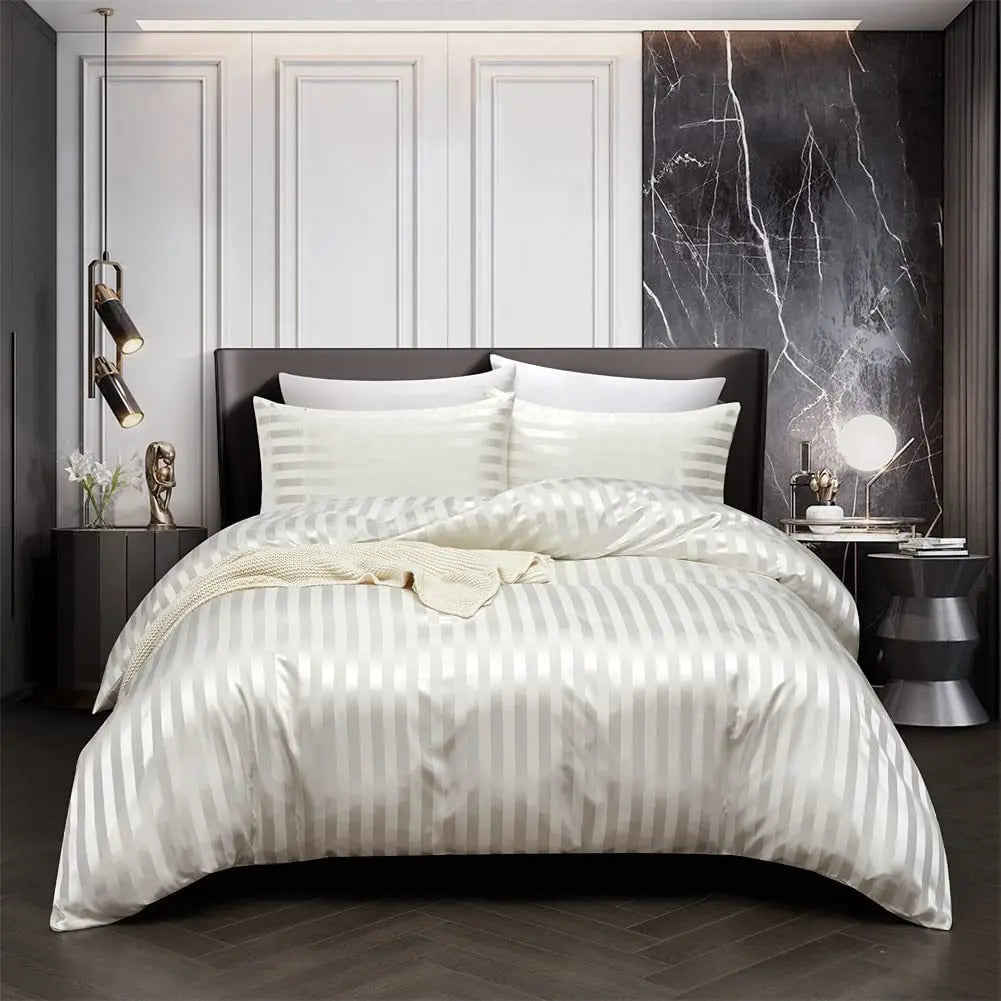 Luxury Satin Bedding Set  Striped Metallic Design - Product example