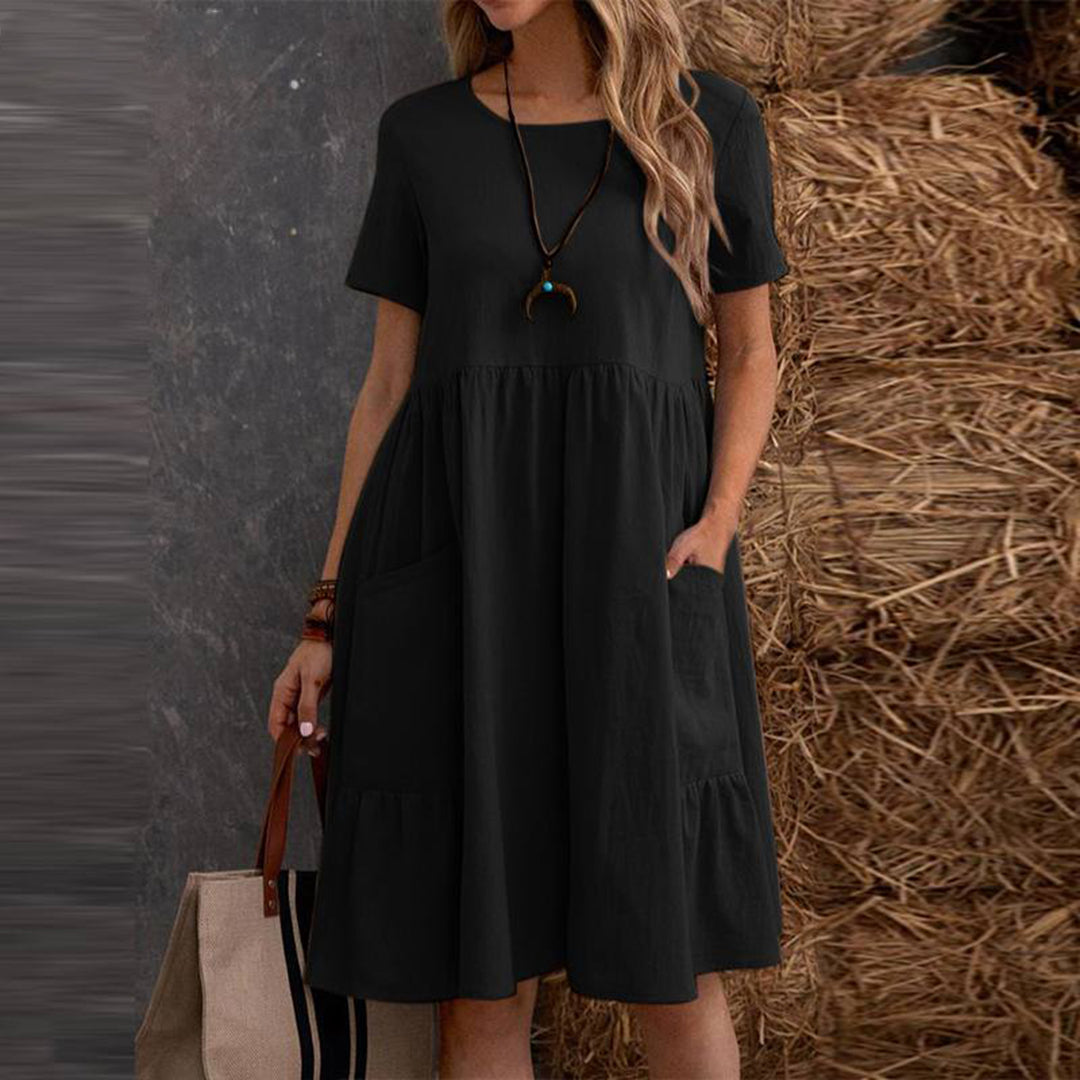 Summer Midi Dress Tiered Cotton Blend Casual Design - Product detail 10