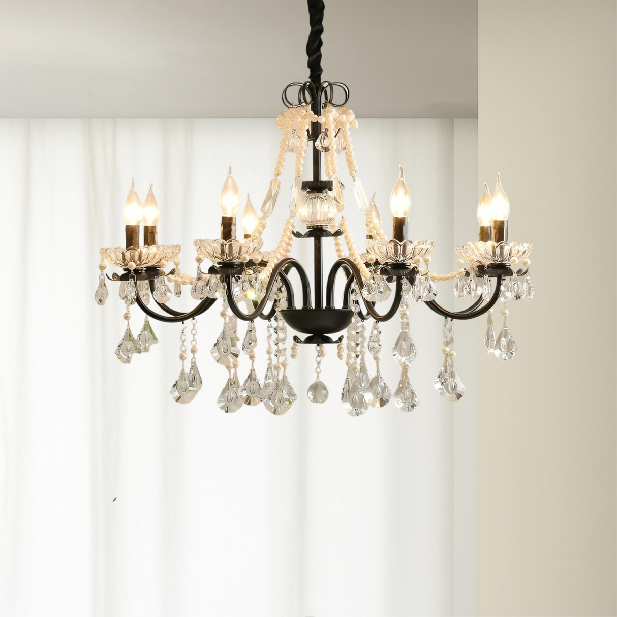 French Crystal Chandelier Black Metal Frame With Crystal Droplets - Product detail 4