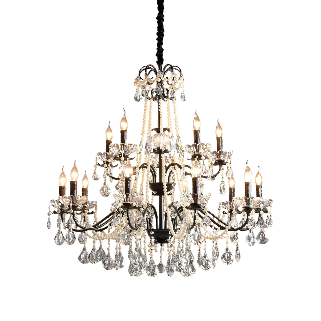 French Crystal Chandelier Black Metal Frame With Crystal Droplets - Product detail 8