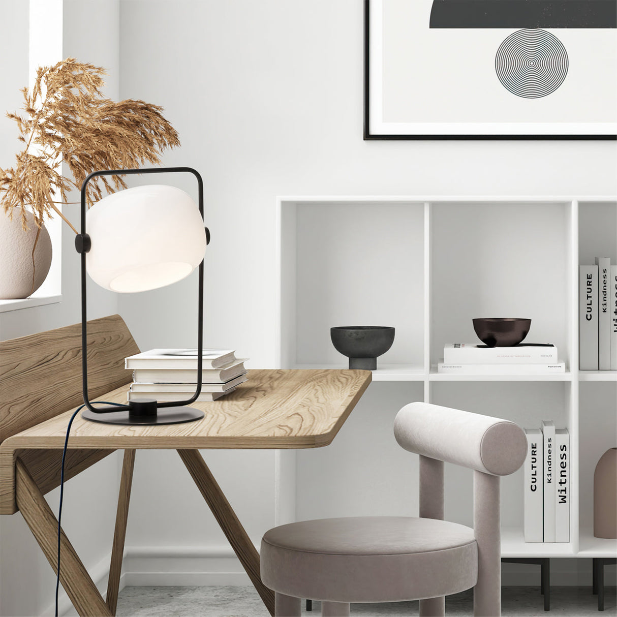 Minimalist Glass Table Lamp Metal Frame Design - Product example