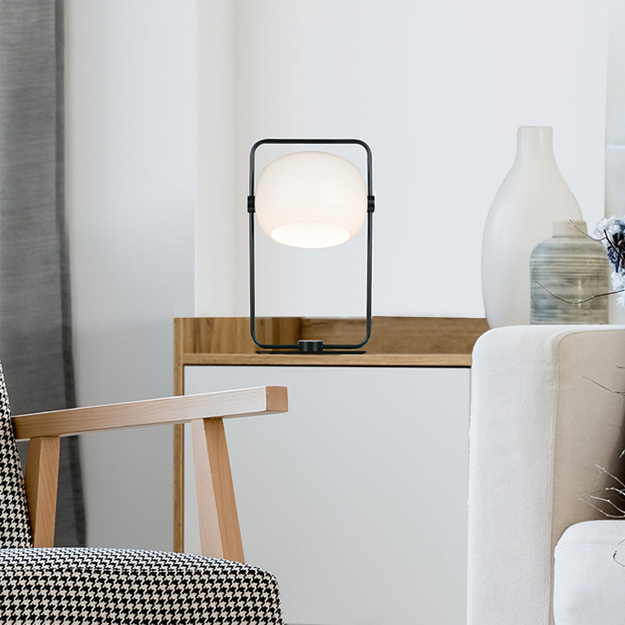 Minimalist Glass Table Lamp Metal Frame Design - Detailed view