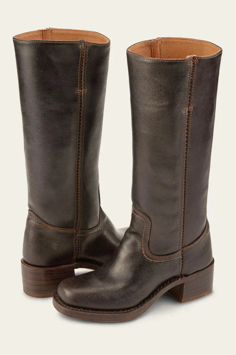 Classic Leather Riding Boots Mid-Height Block Heel Design - Product showcase