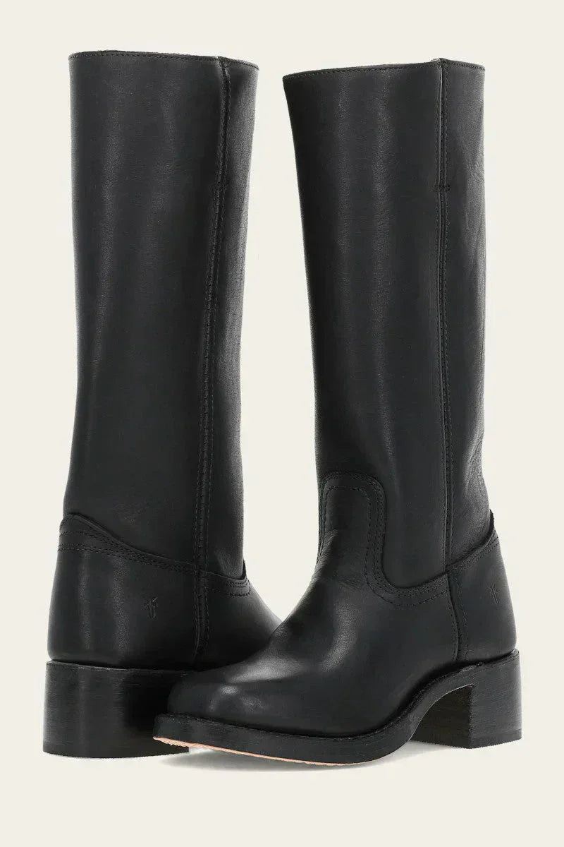 Classic Leather Riding Boots Mid-Height Block Heel Design - Product detail 10