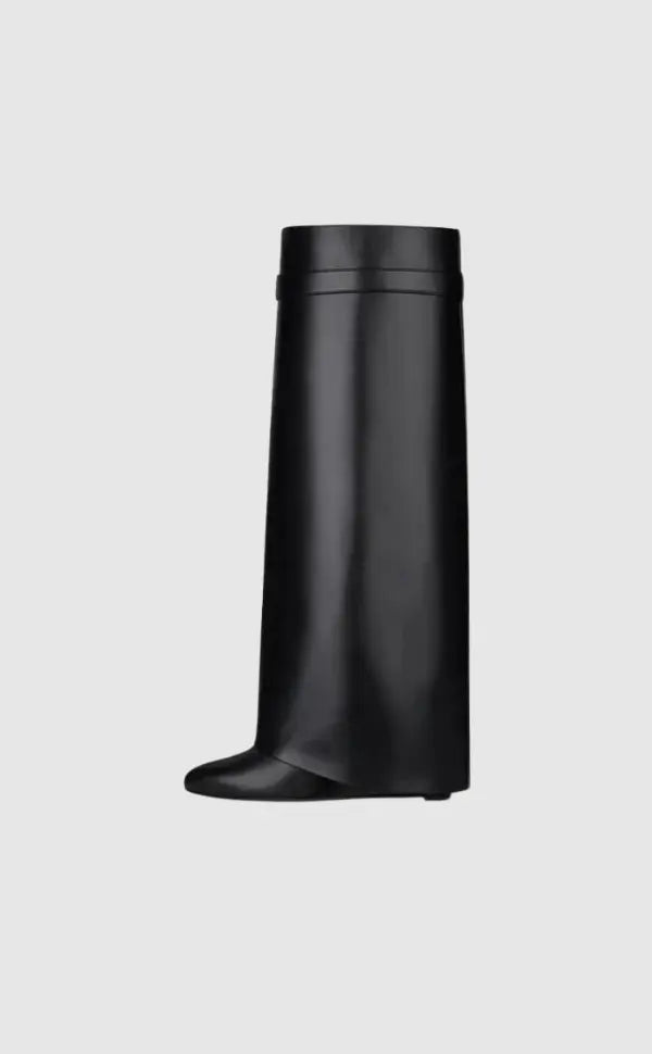 Modern Wedge Boots  Black Vegan Leather With Lock Detail - Detailed view