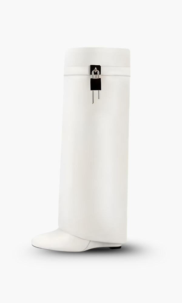 Modern Wedge Boots  Black Vegan Leather With Lock Detail - Product detail 11