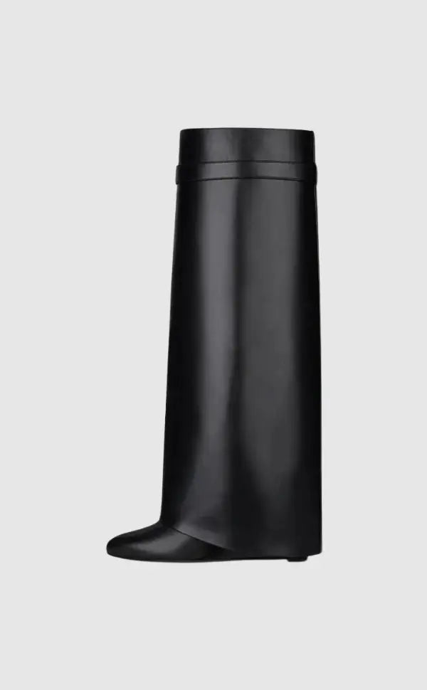 Modern Wedge Boots  Black Vegan Leather With Lock Detail - Product detail 4