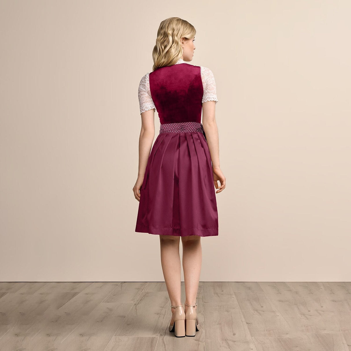 Traditional Dirndl Dress  Burgundy Velvet with Lace Detail - Product detail 6