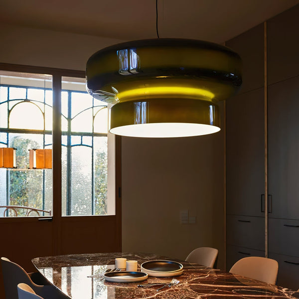 Nordic Glass Pendant Light Retro Brown Drum Shade Design - Detailed view