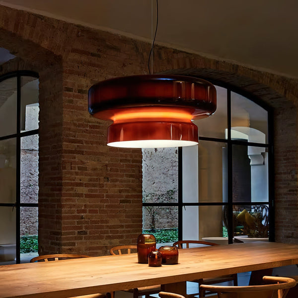Nordic Glass Pendant Light Retro Brown Drum Shade Design - Product example