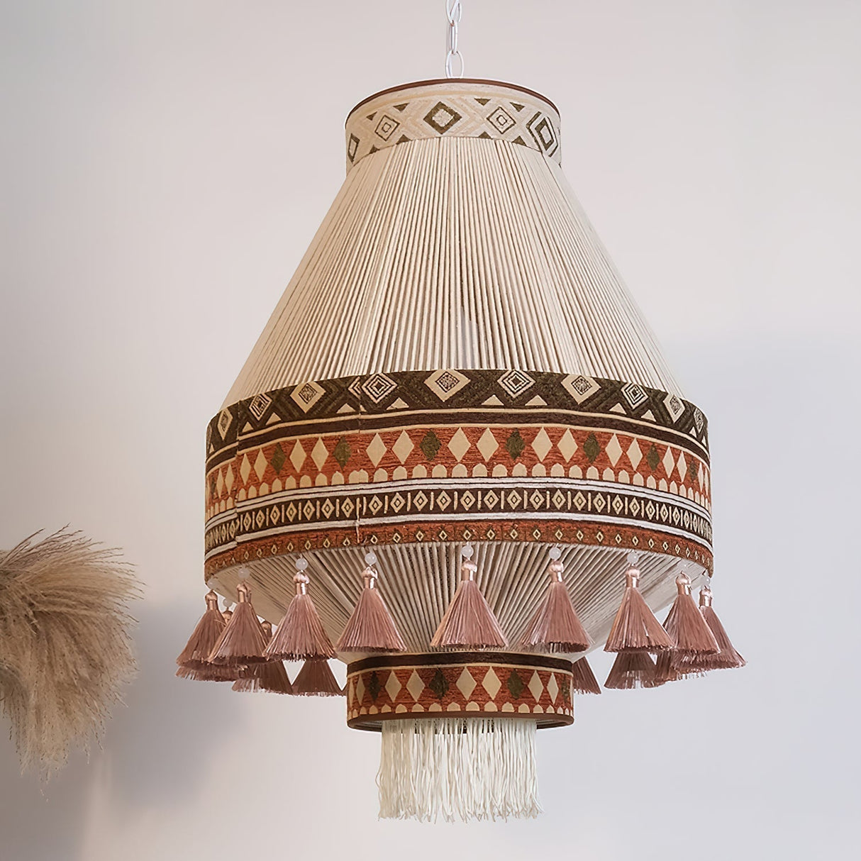 Bohemian Pendant Light Geometric Pattern with Fringe Detail - Product example