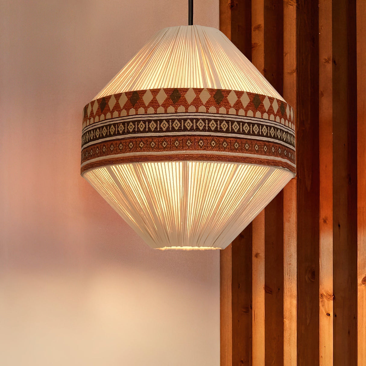 Bohemian Pendant Light Geometric Pattern with Fringe Detail - Product showcase