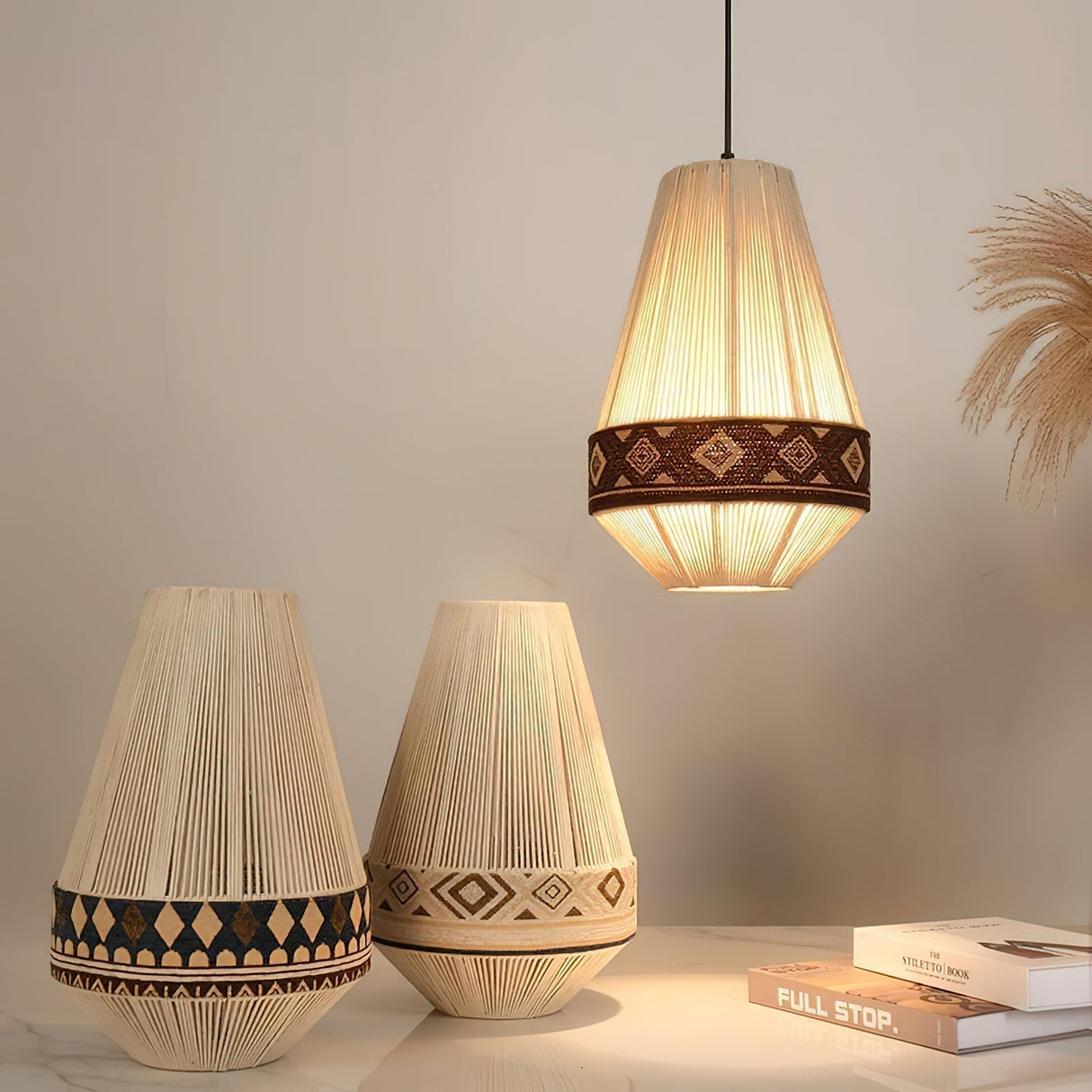 Bohemian Pendant Light Geometric Pattern with Fringe Detail - Product detail 6
