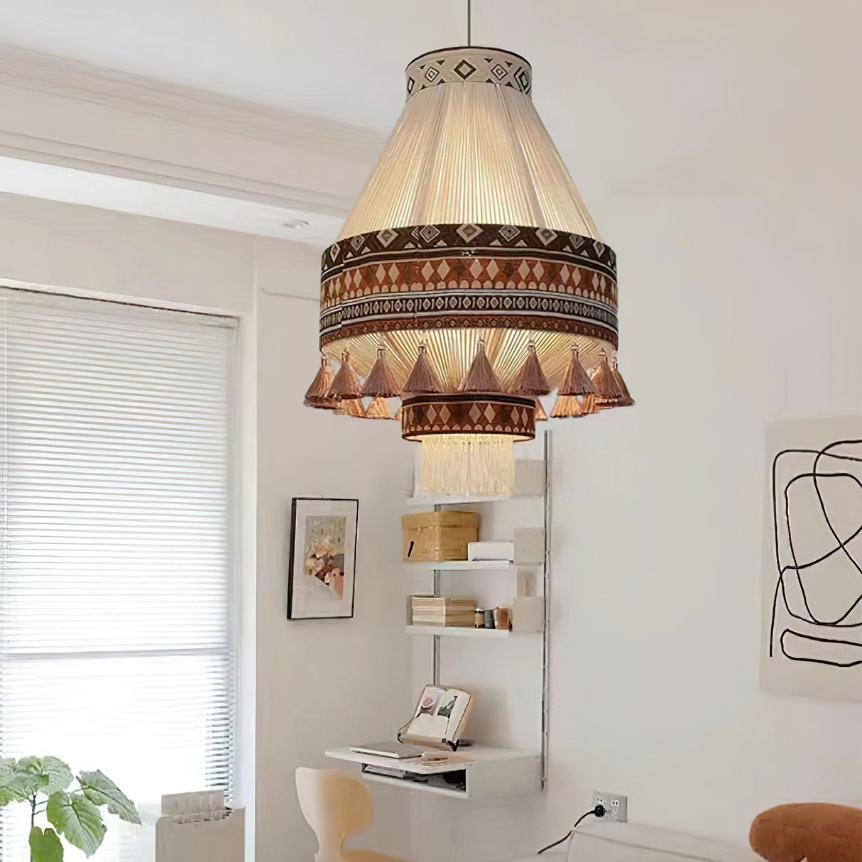 Bohemian Pendant Light Geometric Pattern with Fringe Detail - Product detail 13