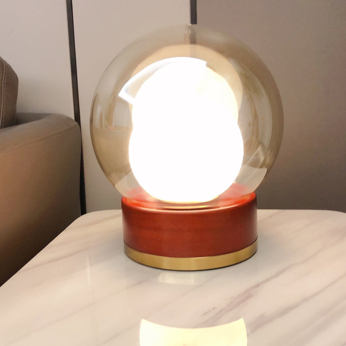 Modern Glass Table Lamp Walnut Base with Amber Shade - Product detail 18