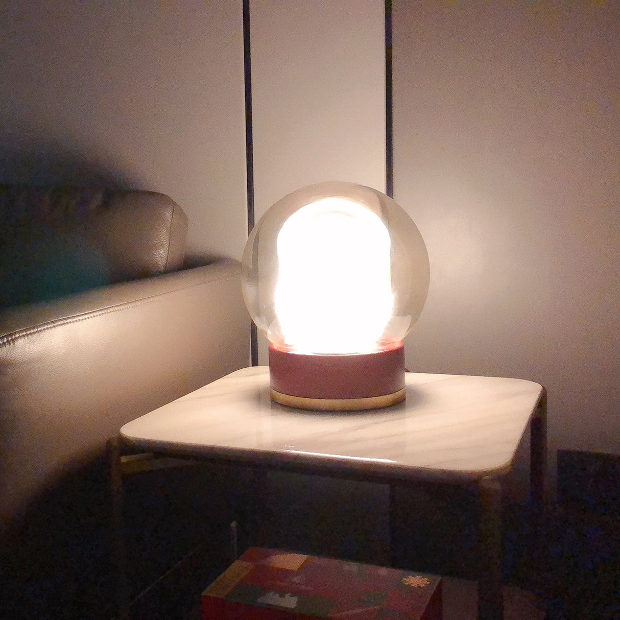 Modern Glass Table Lamp Walnut Base with Amber Shade - Product detail 19