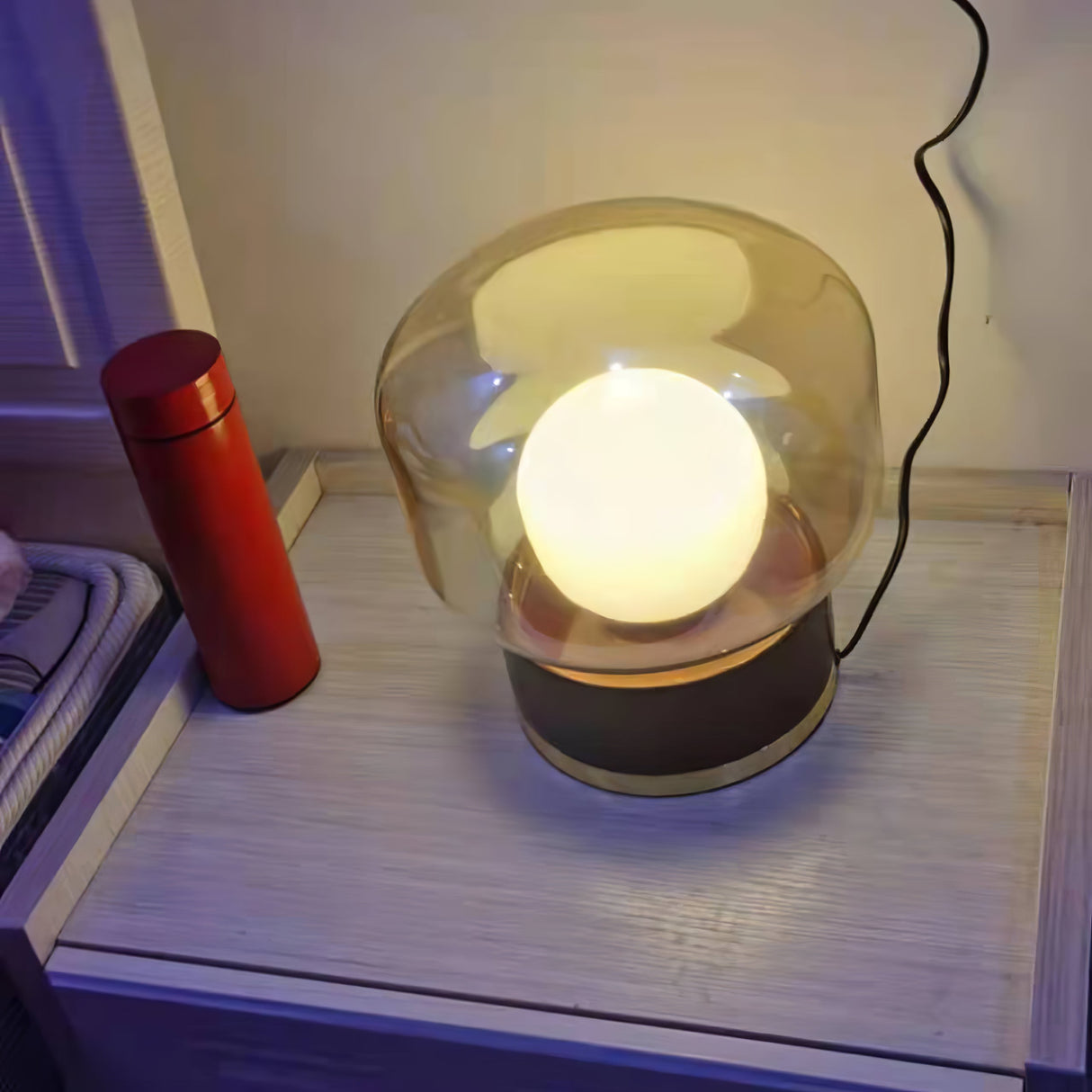Modern Glass Table Lamp Walnut Base with Amber Shade - Product detail 20