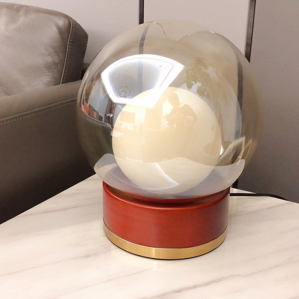 Modern Glass Table Lamp Walnut Base with Amber Shade - Product detail 21