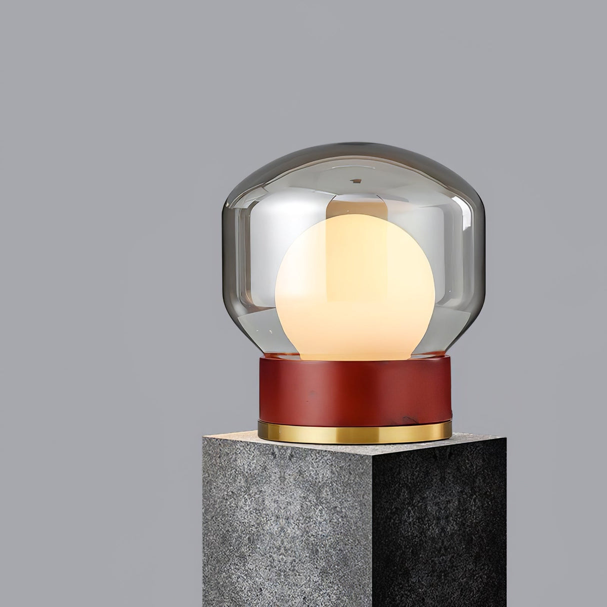 Modern Glass Table Lamp Walnut Base with Amber Shade - Product detail 22