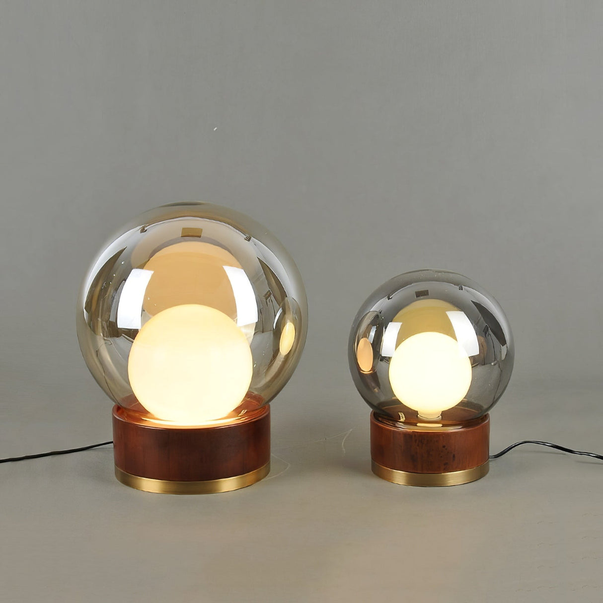 Modern Glass Table Lamp Walnut Base with Amber Shade - Product detail 23