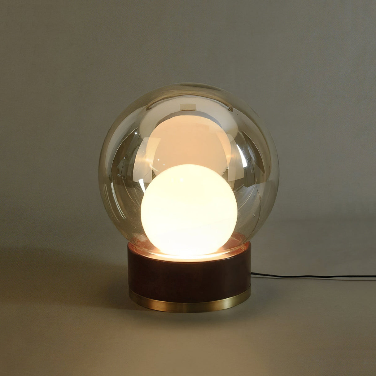 Modern Glass Table Lamp Walnut Base with Amber Shade - Product detail 24