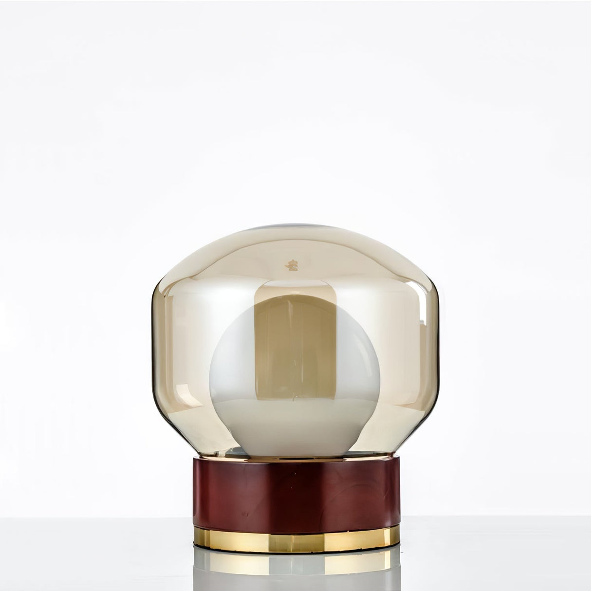 Modern Glass Table Lamp Walnut Base with Amber Shade - Product detail 25