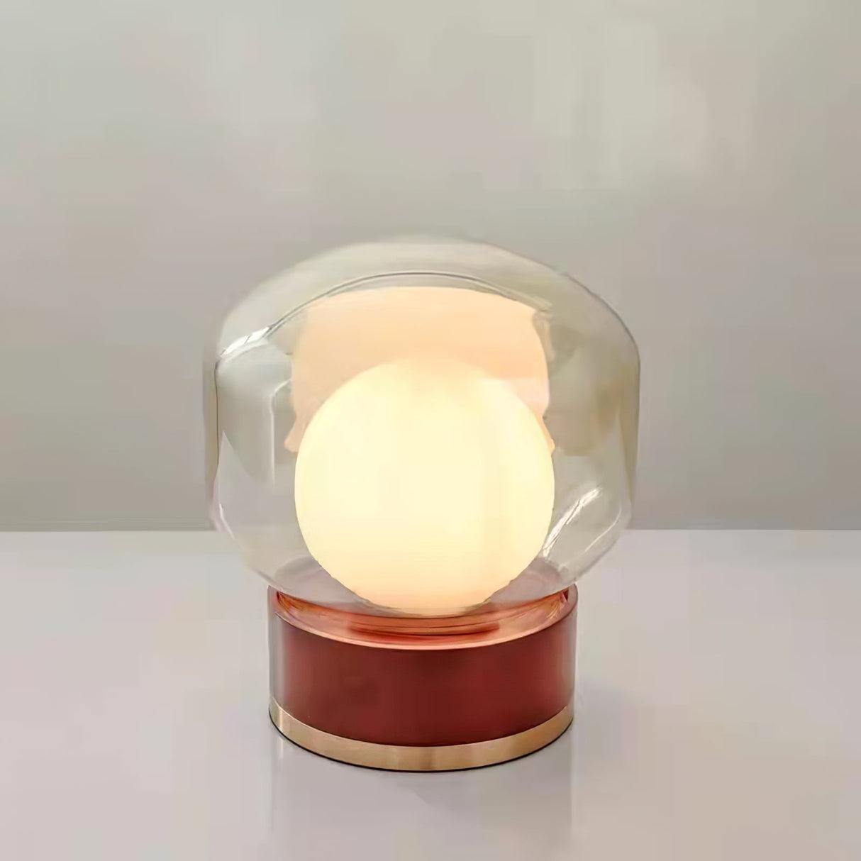 Modern Glass Table Lamp Walnut Base with Amber Shade - Product detail 26