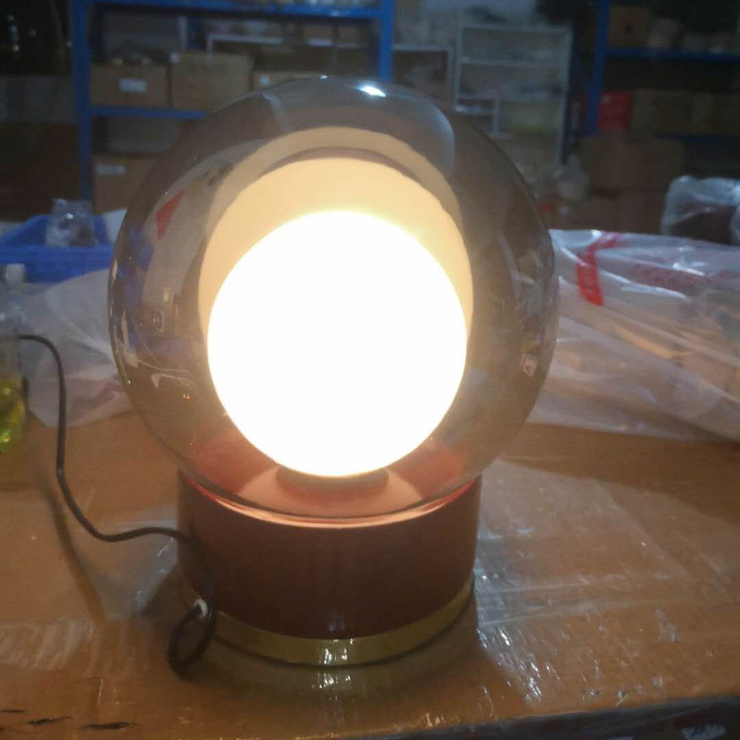 Modern Glass Table Lamp Walnut Base with Amber Shade - Product detail 27