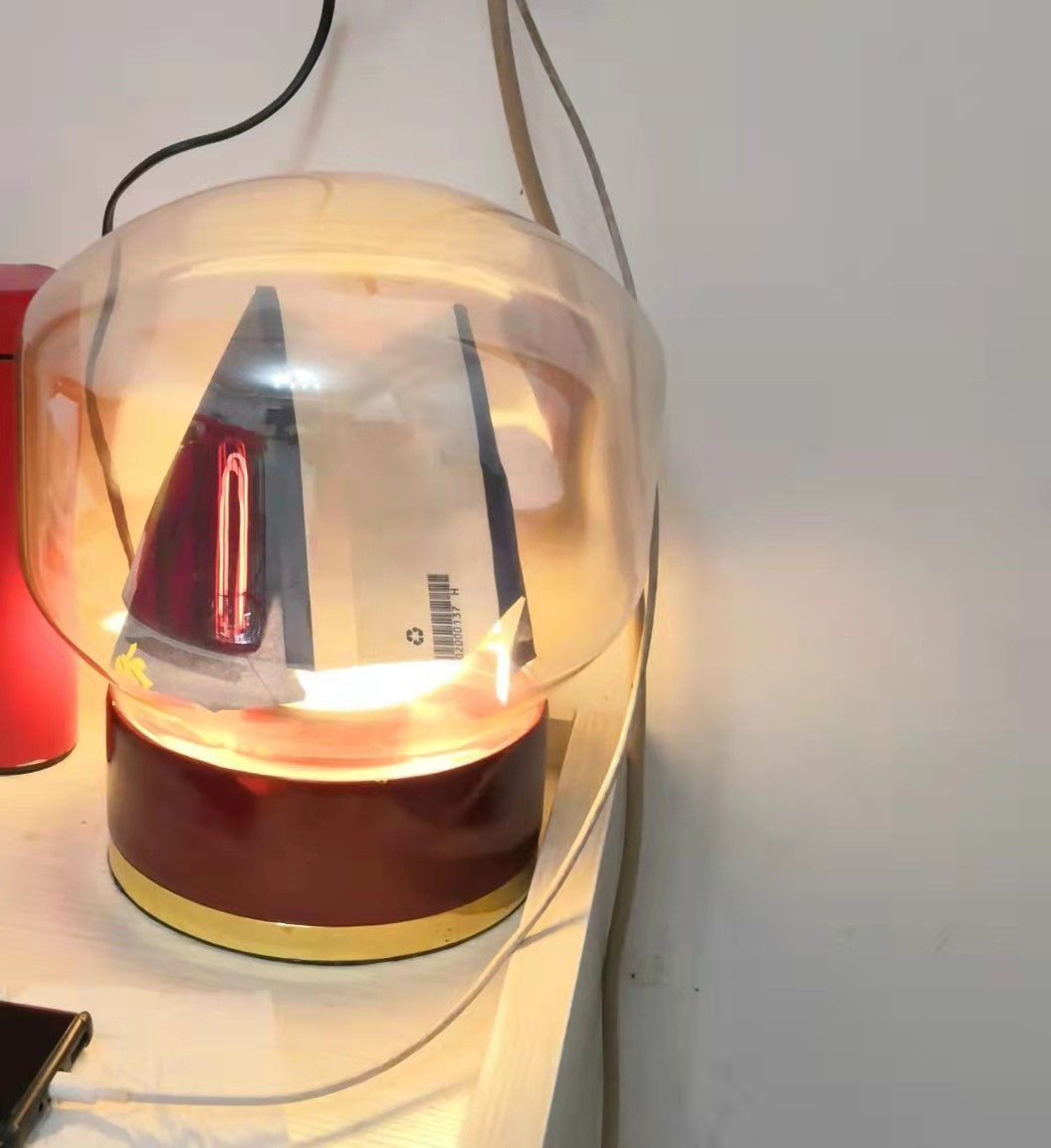 Modern Glass Table Lamp Walnut Base with Amber Shade - Product detail 28