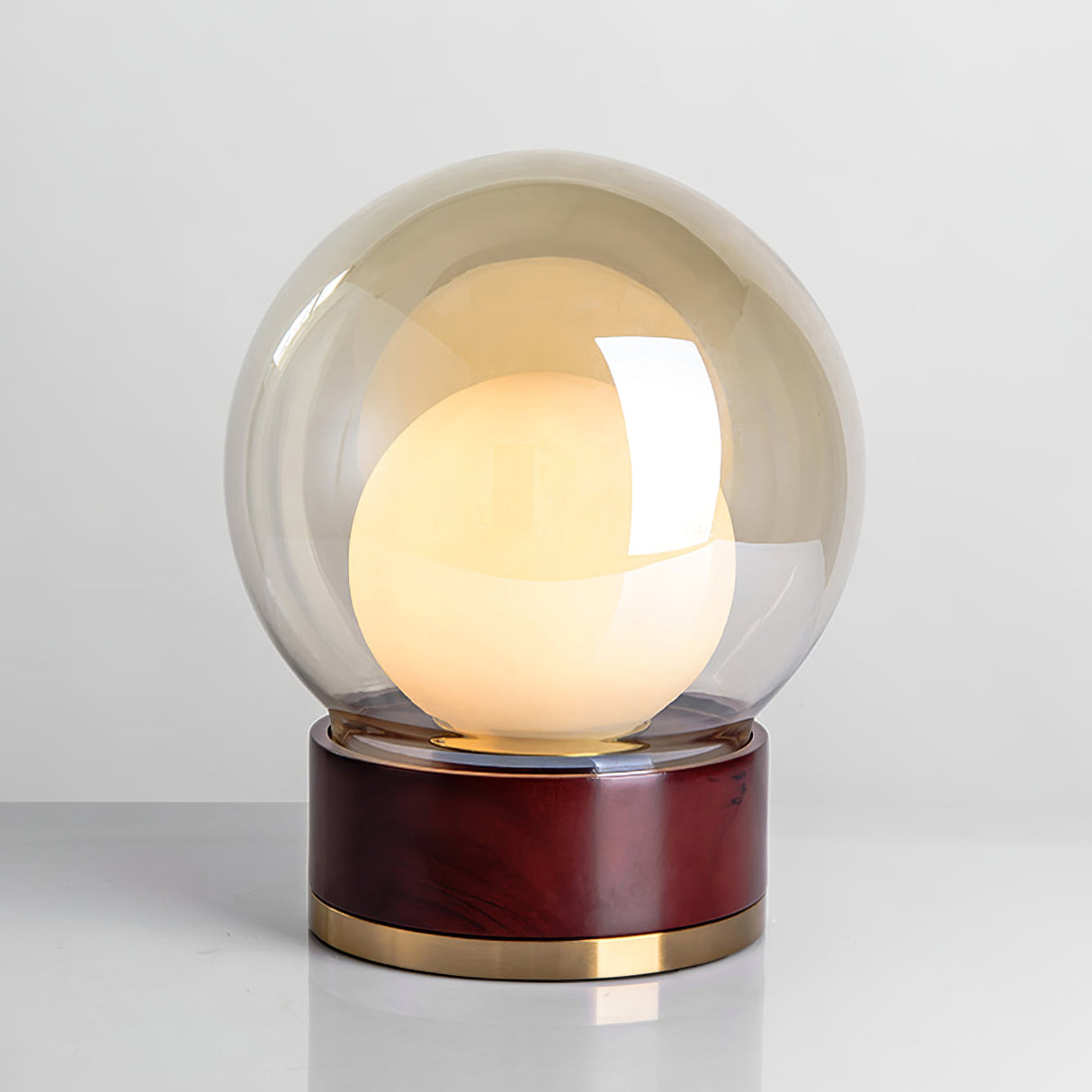 Modern Glass Table Lamp Walnut Base with Amber Shade - Product detail 31